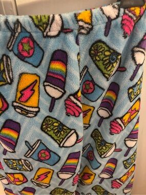 Kids Light Blue Plush Jogger Pants with Rainbow Popsicle Print